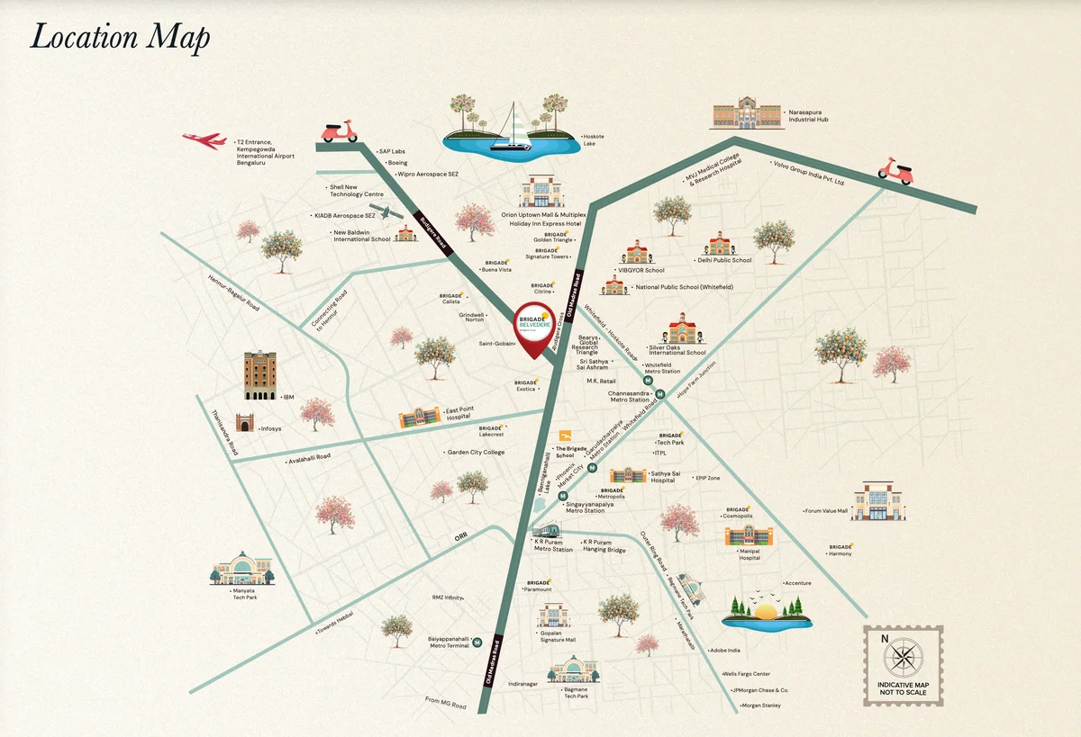 Brigade Belvedere location map showing Budigere Cross connectivity